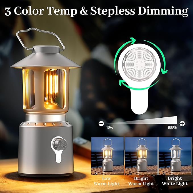 Camping Lantern Rechargeable, Telescopic 8000mAh Retro Waterproof Camping Light, Electric Lanterns for Power Outages, Vintage Hurricane Lamp for Tent Outdoor Patio RV Fishing