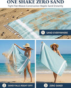 LANE LINEN Beach Towel 2 Pack, Oversized Beach Towel 39"x71", Lightweight Beach Essentials for Women, Large Pool Towel, Absorbent & Quick Dry, Sand Free Beach Towel - Aqua