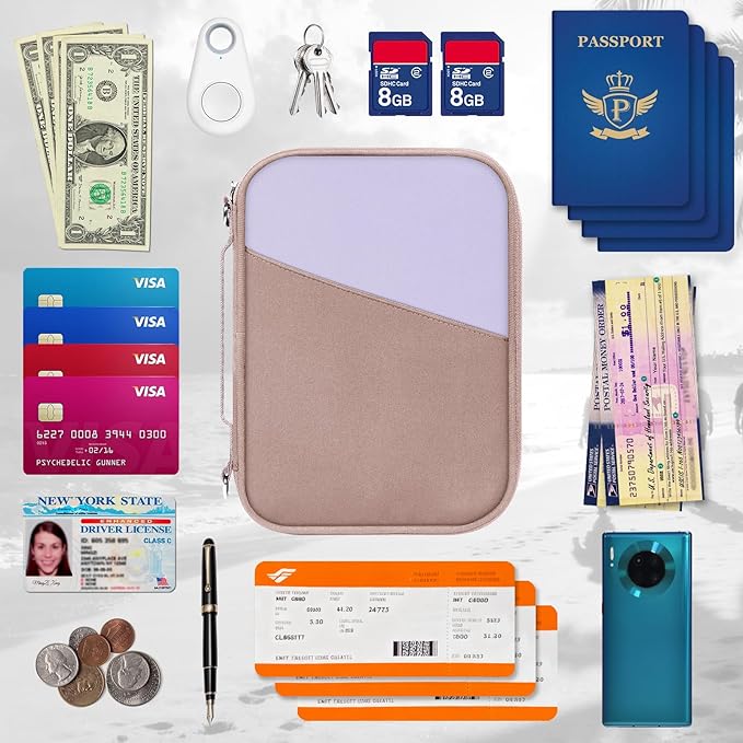 Family Passport Holder for Travel with RFID Blocking, Traveling Essentials Organizer Pouch Bag, Light Passport Wallet for Travel Must Haves Accessories for Women Men
