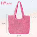GOLDTIMO Beach Bags for Women - Summer Soft Large Woven Shoulder Purse Handbag, Beach Tote Straw Bag for Summer Vacation