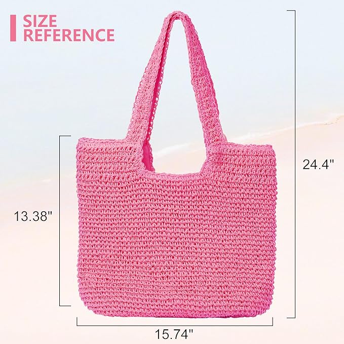GOLDTIMO Beach Bags for Women - Summer Soft Large Woven Shoulder Purse Handbag, Beach Tote Straw Bag for Summer Vacation