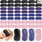 Tarpop 200 Pcs Eye Mask Sleeping Blindfold Eye Cover with Adjustable Strap for Games Party Team Building Travel Individually Wrapped Sleep Mask for Women Men (Black,Blue,Purple,Pink)