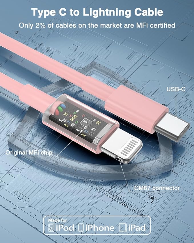 Susnwere USB C to Lightning Cable (2pack 6ft), Apple MFi Certified iPhone Fast Charger 2m, Power Delivery Original Type C Charging Cord for Apple iPhone 13/12/11 Pro/11/XS MAX/XR/8/7/6s Plus,iPad