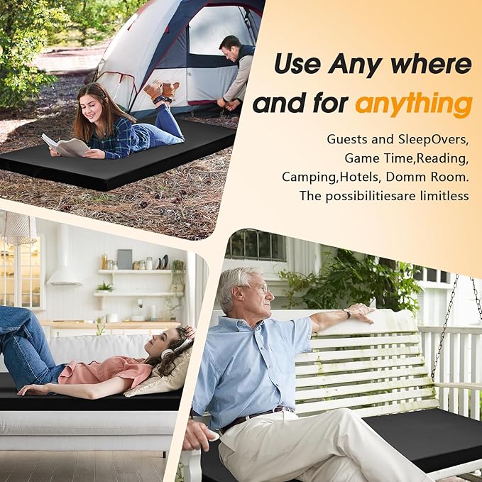 CYMULA Camping Cot Mattress 2in Memory Foam Sleeping Pad,Soft Warm Non-Slip Camping Mattress Topper with Retaining for Adults,Portable Roll up Pad for Travel（only Mattress）