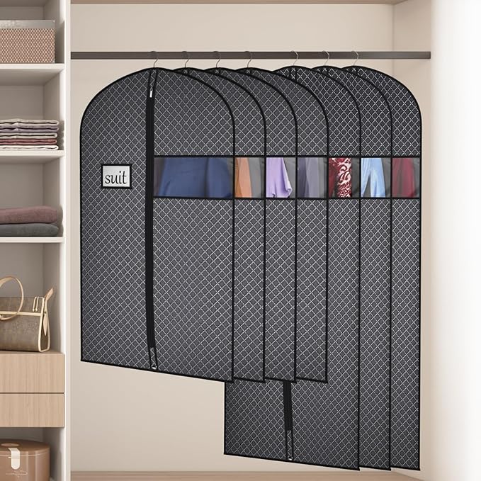 Univivi Suit Bags for Closet Storage and Travel, 40 Inch Hanging Garment Bags for Men Suit Cover with Clear Window and ID Card Holder for Suit Jacket, Shirt and Coat, 10 Pack, Black