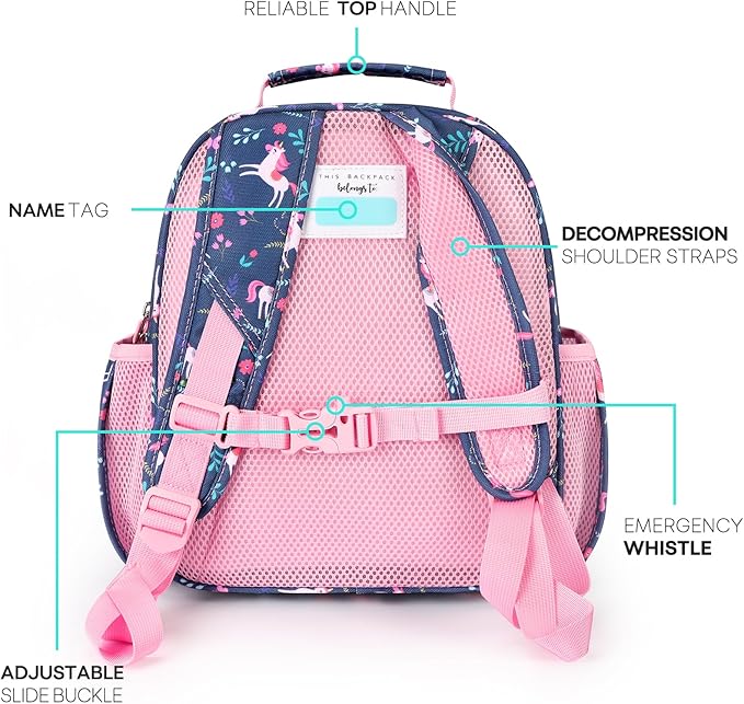 mibasies Toddler Backpack for Girls 2-4: Preschool Kindergarten Backpack - Cute Kids Backpacks for Girls - Unicorn