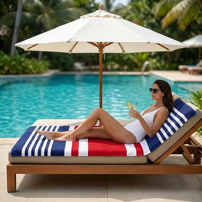 Premium Terry Cabana Beach Towel 2 Pack, 30” x 60” Soft Absorbent Cotton Pool Towel, Quick Dry Towel for Beach and Pool (Mariner Stripes)