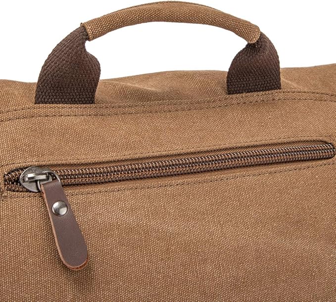 Vintage Genuine Leather Waxed Canvas Briefcase Large Satchel Shoulder Bag Rugged Computer 15.6" Laptop Bag