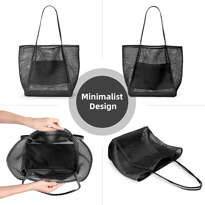 KALIDI Beach Nylon Mesh Tote Bag, Casual Tote Bag Hobo Women Foldable MAX 23L Shoulder Bag For Beach Picnic Vacation