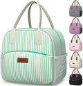 HOTOR Lunch Bag for Women & Men - Wear-Resistant Insulated Lunch Box with Large Capacity, Multi-Functional Cooler Bag for Office, Picnic, Green and White Stripes, 10L,10.60" x 5.90" x 9.50"