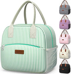 HOTOR Lunch Bag for Women & Men - Wear-Resistant Insulated Lunch Box with Large Capacity, Multi-Functional Cooler Bag for Office, Picnic, Green and White Stripes, 10L,10.60" x 5.90" x 9.50"