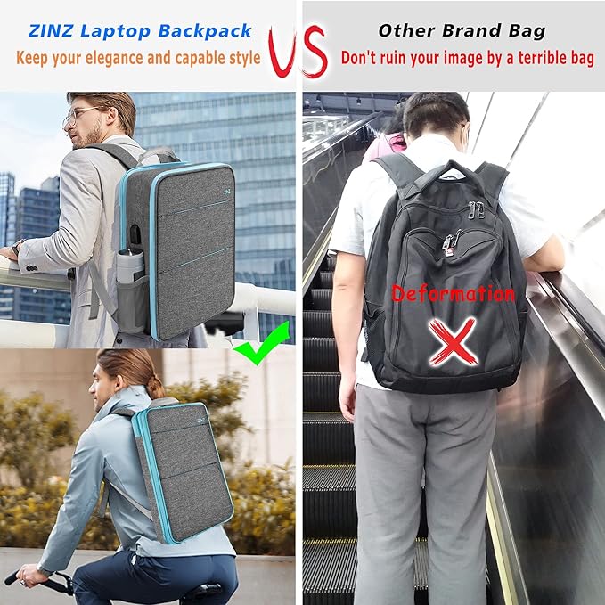 ZINZ Slim & Expandable Laptop Backpack Water Resistant Backpack Travel Backpack Compatible with MacBook Air/Pro/Neo 13-14 inch, XPS 13/14, Surface 13.5" and Most 13-14 Notebooks，G01BL01