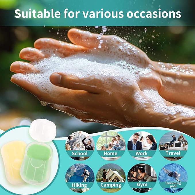 300 Paper Soap Sheets for Travel - 6packs Travel Size Foaming Hand Soap Sheets Refills with 1 Portable Box for Hand Washing Disposable Scented Mini Flakes Traveling Camping Hiking Essentials