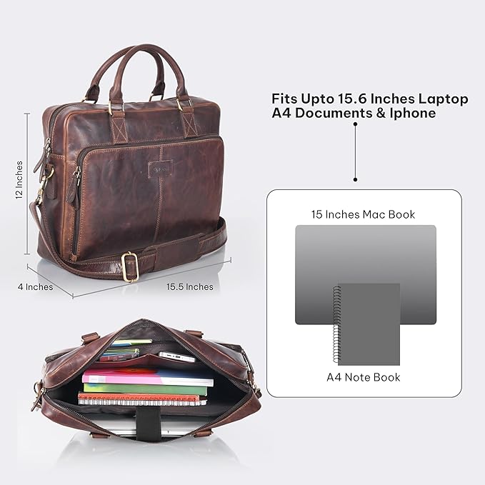 VALENCHI Leather Laptop Messenger Bag for Men