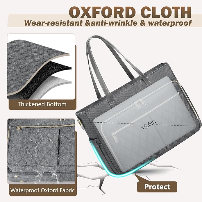 RAINSMORE Teacher Tote Bag 15.6 Inch Laptop Bag for Women Work Bag with Large Cup Holder Nurse Bag Computer Tote Handbag