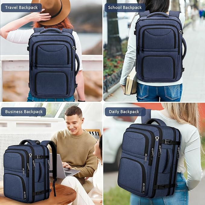 Travel Backpack, Extra Large Carry on Backpack, TSA 18.4 inch Laptop Bags Flight Approved, Lightweight Waterproof Business Luggage Bag, Gifts for Women, Blue