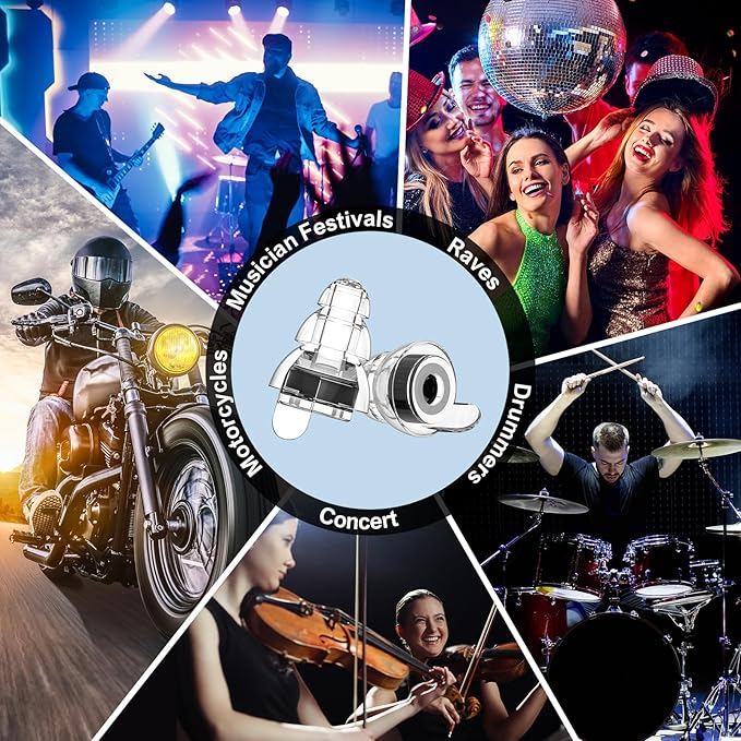 High Fidelity Concert Earplugs for Concerts Musicians，Earplugs for noise reduction，24db Advanced Filter Technology Ear Protection for Music Festivals,DJ's, Nightclub, Drummers - 2 Pairs（Black）