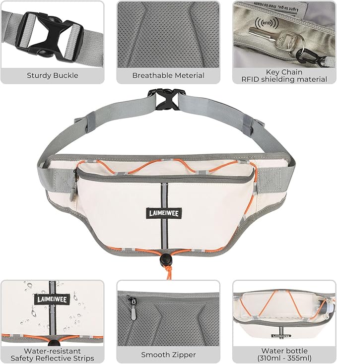 Fanny Pack for Women Men, Water-Resistant Travel Waist Pack with RFID Blocking, Wide Opening Crossbody Belt Bag for Phone, Passport, Small Hip Pack for Running, Hiking, Workout（Off-white）