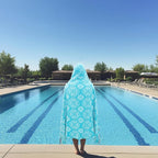 COTTON CRAFT Hooded Beach Towel – Oversized 39 x 68 Towel with Hood for Adults - 100% Cotton Velour Terry Jacquard Towel - Pool Bath Wrap - 450 GSM Soft Absorbent Quick Dry – Summer Trellis Pool Blue