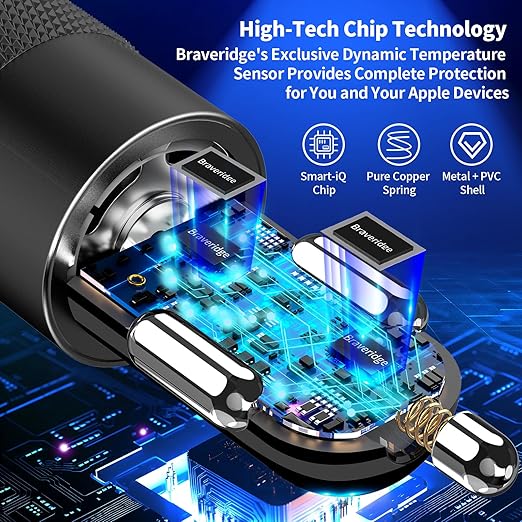 [Apple MFi Certified] iPhone Car Charger Fast Charging, Braveridge 4.8A USB Power Cigarette Lighter Car Carplay Charger Adapter with 6FT Coiled Lightning Cable for iPhone 14 13 12 11 XS XR X 8 SE iPad