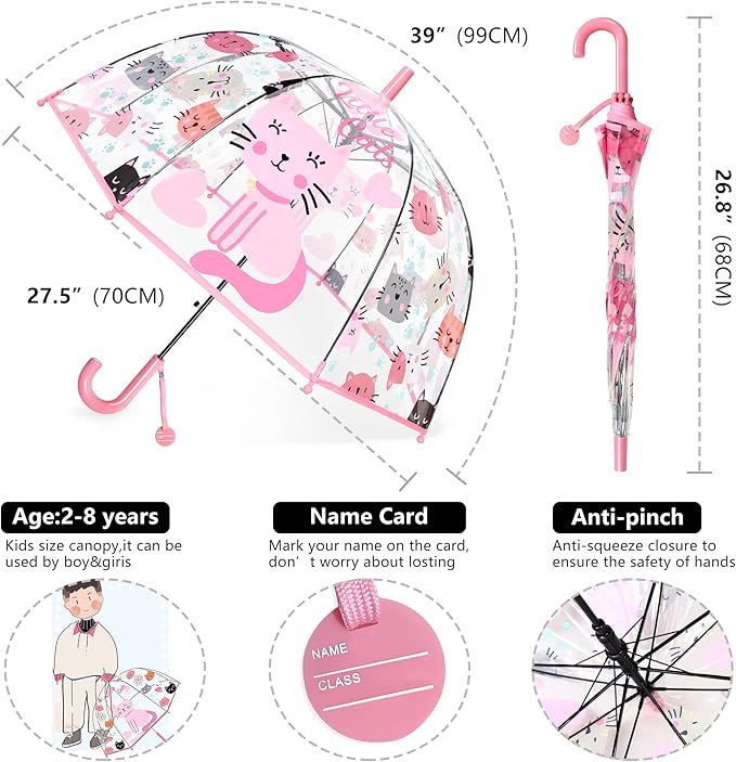 Kids Clear Umbrella for Rain Dome Bubble Umbrellas Windproof for Kids Boys and Girls
