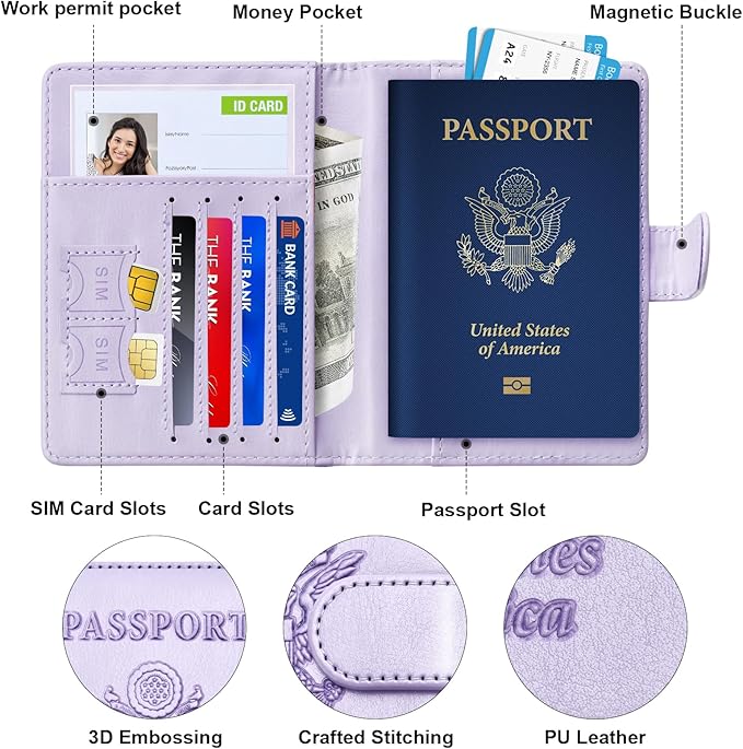 Herain Passport Holder for Travel Essentials, 2 Pcs Passport Cover Wallet Case Travel Gifts Women Men Family, RFID Passports Book Card Holders Travels Cruise Accessories Must Haves
