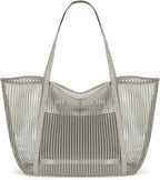 KALIDI Upgrade Version Beach Mesh Tote Bag MAX 27L Large capacity,Shoulder Bag Nylon Hobo Women Casual Foldable Beach Picnic