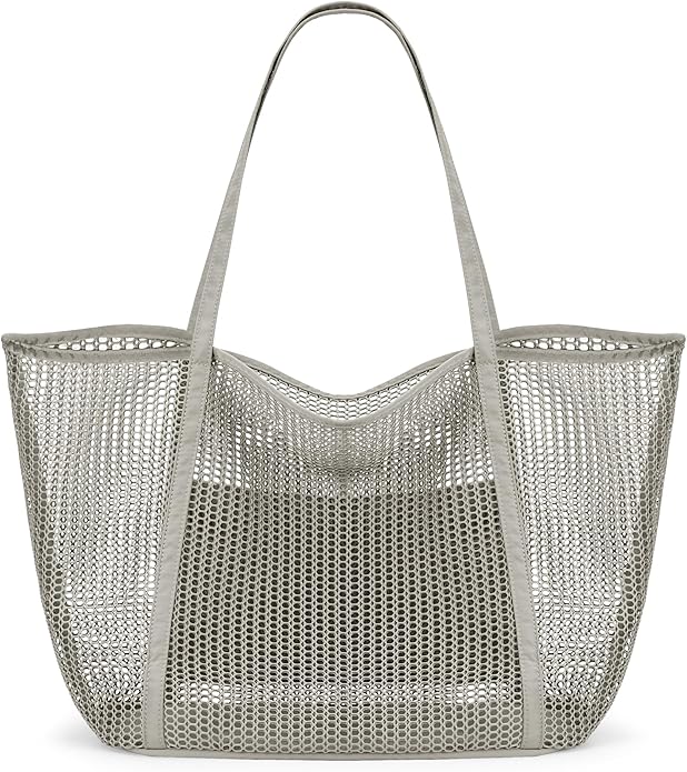 KALIDI Upgrade Version Beach Mesh Tote Bag MAX 27L Large capacity,Shoulder Bag Nylon Hobo Women Casual Foldable Beach Picnic