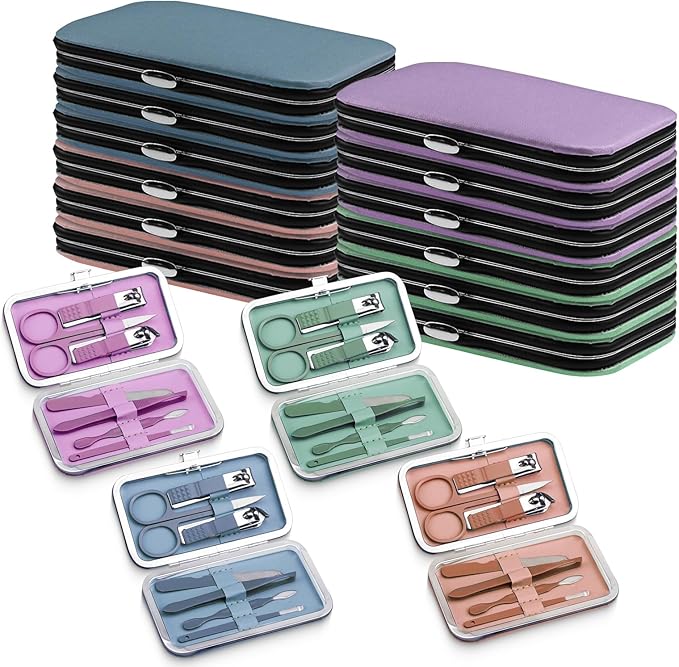 Manicure Kit Bulk, Nail Clippers Set Stainless Steel Fingernail Clippers Set, Sturdy Nail Tip Cutter Trimmers Professional Grooming Toenail Clippers Personal Pedicure Kits 7 in 1(Multicolour 24 Pack)