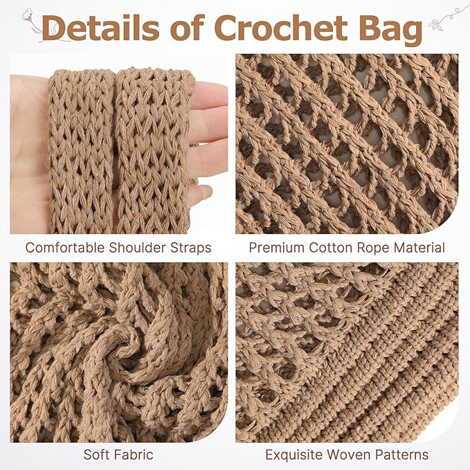 Tavaleu Crochet Tote Beach Bags for Women, Mesh Beach Tote Knit Bag, Summer Vacation Aesthetic Boho Hobo Shoulder Bag