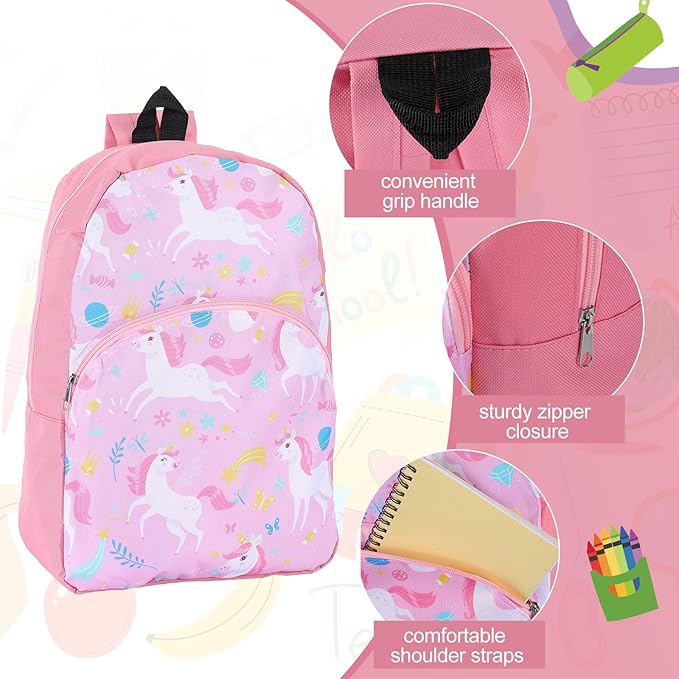 24 Pack School Backpack Bulk 15'', Assorted Printed Bookbags for Boys Girls, Homeless Donations Supplies