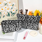 SOIDRAM 2 Pieces Leopard Print Makeup Bag Large Cosmetic Bag Capacity Canvas Mix Travel Toiletry Bag Organizer Cute Makeup Brushes Aesthetic Accessories Storage Bag for Women, Leopard Print Mix Black