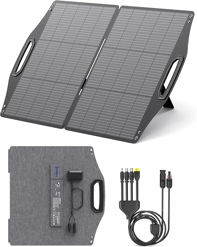 BigBlue 100W Solar Panel w/USB-C(45W PD)+USB-A(Fast Charging 18W) & MC-4 Ports, IP68 Waterproof, Camping Essentials, Folding Portable Solar Charger w/Kickstand for Power Stations, Phones, Tablets