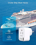 HANYCONY Type E F Plug Adapter, Germany France Travel Plug Adapter with 2 Outlets 3 USB Ports(2 USB C)，Schuko Plug Power Adaptor for US to Europe EU Spain Iceland Korea Greece German French