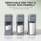 Tastyle Single Serve Coffee Maker with Built-in Detachable Milk Frother, Iced and Hot Coffee Machine for K Cup & Grounds, 40oz Removable Water Reservoir, 6 Cup Sizes, Fits 7.3" Travel Mug, Gray