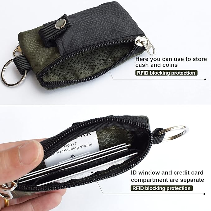 CHENSPRX Minimalist RFID Blocking Small Wallet with ID Window,WaterResistant Zip Id Case Wallet with Lanyard Keychain for Cards,Cash,Travel,Women,Men