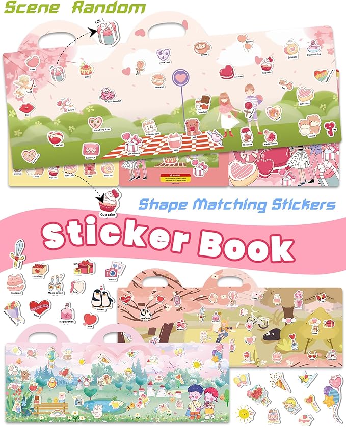 Walenced Reusable Sticker Book for Toddlers, Stickers for Kids, Toddler Sticker Book, Toddler Craft Activities, Toddler Travel Toys Boy Girl Birthday Gifts - Valentines