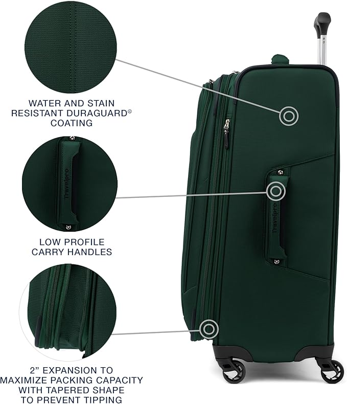 Travelpro Maxlite 5 Softside Expandable Luggage with 4 Spinner Wheels, Lightweight Suitcase, Men and Women, Forest Green, 2-Piece Set (21/25)