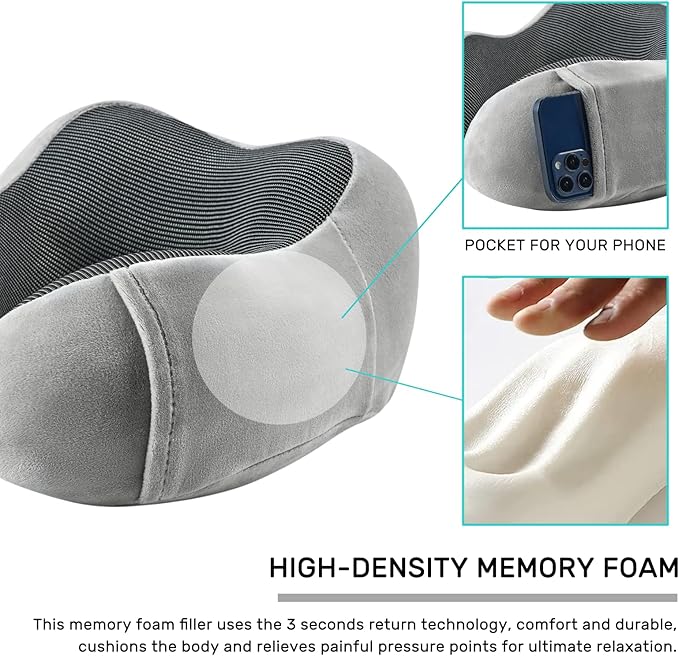 urnexttour Neck Pillow Airplane-2 Pack Memory Foam Travel Pillow, Soft Support Travel Neck Pillow for Travelling, Sleeping Rest, Car, Train and Home Use (Black&Grey)