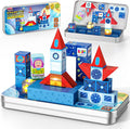 36 PCS Mini Magnetic Tiles Travel Set with Portable Iron Storage Box, STEM Learning Magnetic Building Blocks with LED Light-Up Glow in The Dark, Montessori Sensory Toys Gifts for Toddler, Boys & Girls