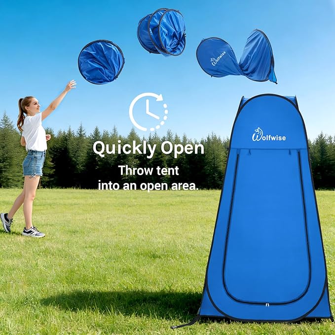 Wolfwise Pop Up Shower Tent for Camping, Portable Instant Changing Tent with Ventilation Window & Carry Bag, Privacy Bathroom Toilet for Beach & Outdoor, Width 47 ", Height 83 ", Blue