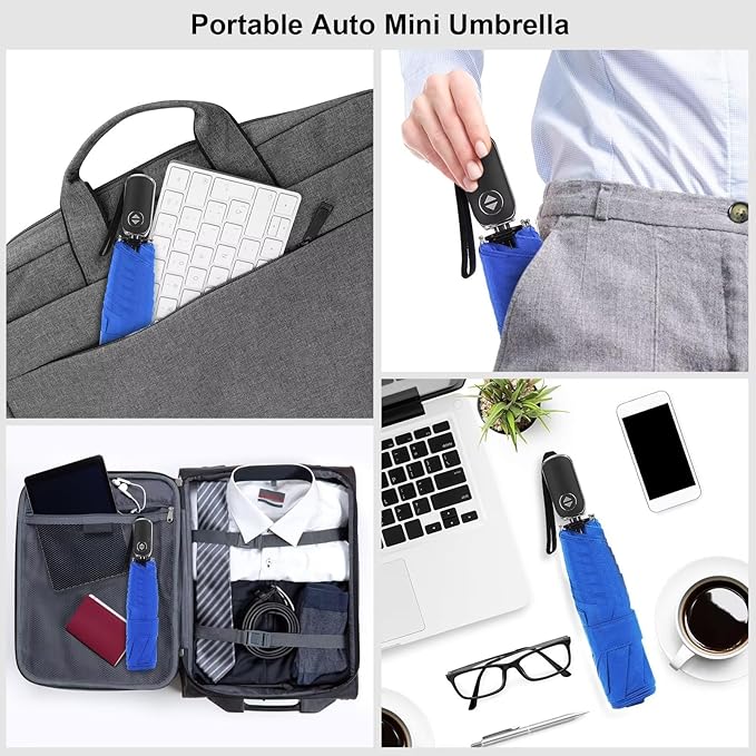 Compact Travel Umbrella for Purse - Flat Handle, Waterproof for Light Rain