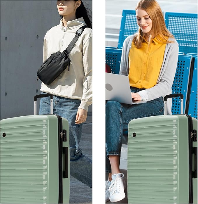 GinzaTravel 4 Piece Hard Shell Luggage Sets with Spinner Wheels PP Hardside Large Suitcase with Wheels TSA Lock,20 inch 24 inch 28 inch,Green