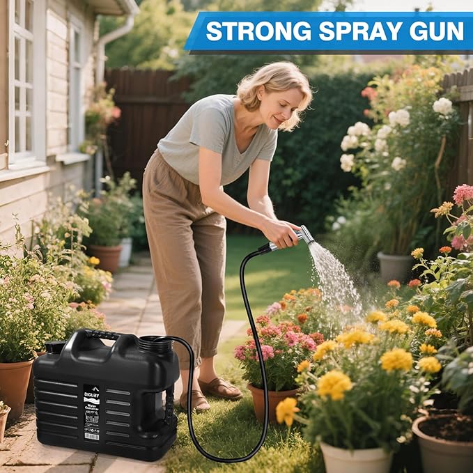 Digury Portable Camping Shower with 5 Gallon Water Jug, 6000mAh Rechargeable Outdoor Camping Shower Kit, IPX7 Waterproof Pump BPA Free Water Containers Camp Essentials