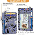 Yonlevres Credit Card Holder Slim Wallet, Magic Goth RFID Wallet Women Front Pocket Small Card Holder Travel Cute Funny Thin Card Case ID Window PU Leather RFID Blocking Card Organizer Gifts Girls