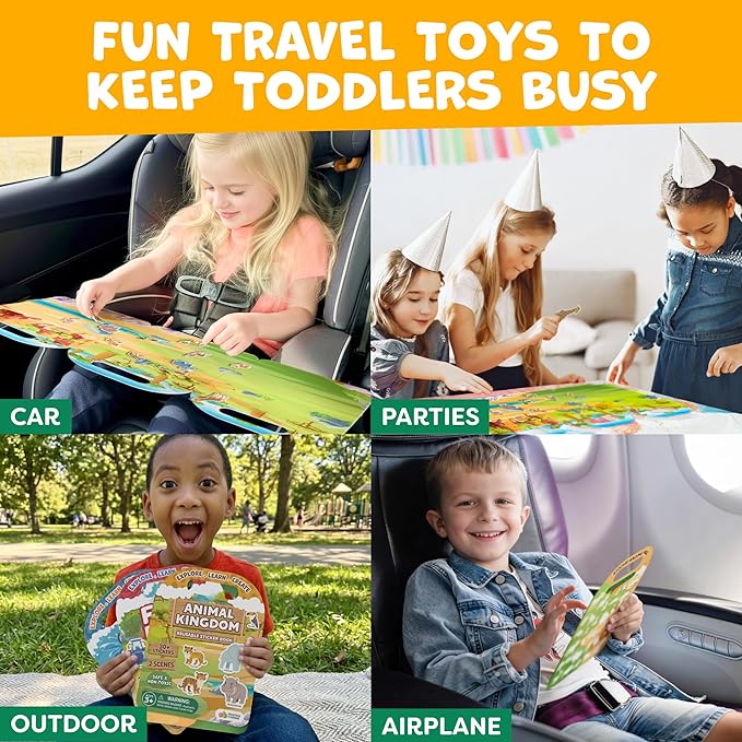Reusable Sticker Books for Toddlers 1-3, Stickers for Toddlers 2-4 Years - Stickers for Kids Airplane Toys for Toddler 1-3, Toddler Travel Toys - Reusable Sticker Book Birthday Gifts for Boys Girls