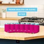 Blank Beer Can Cooler Sleeves (60-Pack) Soft Insulated Beer Can Coolies - HTV Friendly Blank Koolies in Bulk for Beer Cans & Bottles - Coolie Blanks for Vinyl Projects & Wedding Favors (Raspberry)