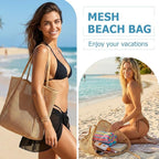 Iioscre Beach Bag for Women, Causal Hobo Pool Bags with Zipper Inner Pocket, Foldable Swim Tote Bag for Vacation Essentials