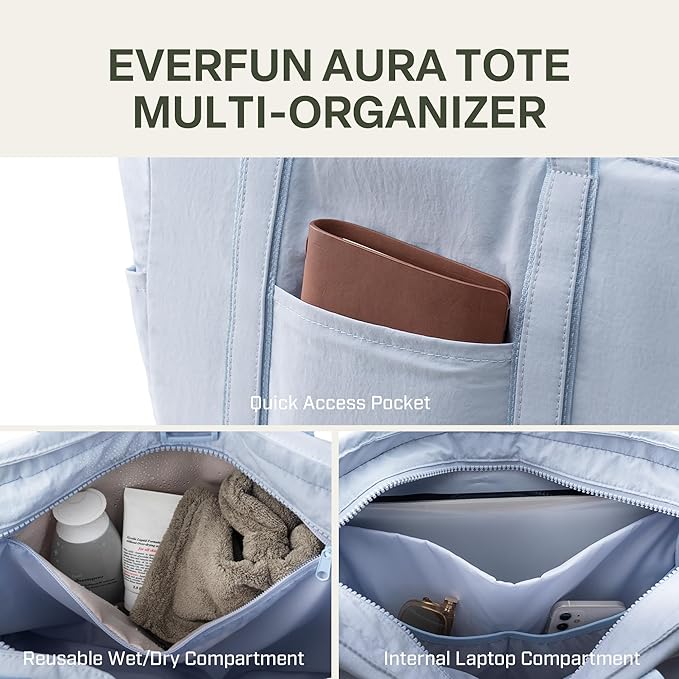 Everfun Large Tote Bag for Women, Ultra Soft Gym Tote, Everyday Yoga Washable Bag with Zipper, Travel, Beach, Laptop Work