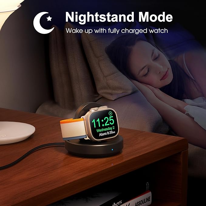 2026 Upgraded for Apple Watch Charger Magnetic Fast Charging Dock,Portable Wireless Charging Stand Compatible with iWatch Series Ultra/SE/11/10/9/8/7/6/5/4/3/2 Support Nightstand Mode-Black